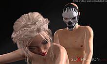 Maskovaný muž má sex s mladou hudebnicí v kresleném videu